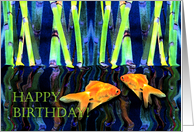 Twins Birthday with Two Goldfish Swimming Under Reeds card