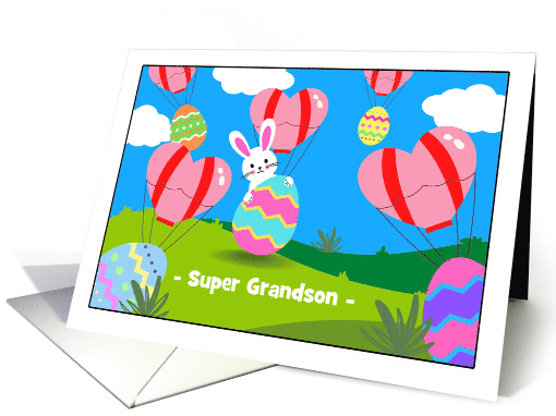 Grandson Easter Custom Front with Heart Hot Air Balloons and Eggs card