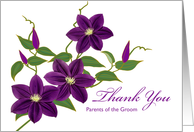 Parents of the Groom Thank You with Purple Clematis card
