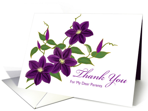 Parents Thank You with Purple Clematis Digital Illustration card