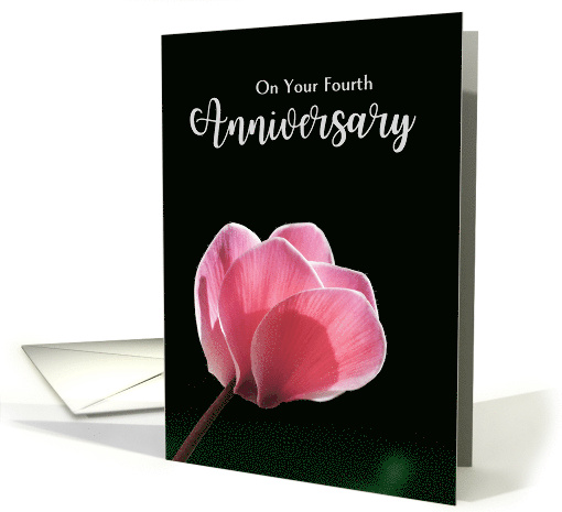 4th Wedding Anniversary with Pink Cyclamen on Black card (817332)