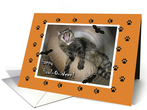 Funny Halloween With Yawning Cat on Howl-O-Ween card (817507)