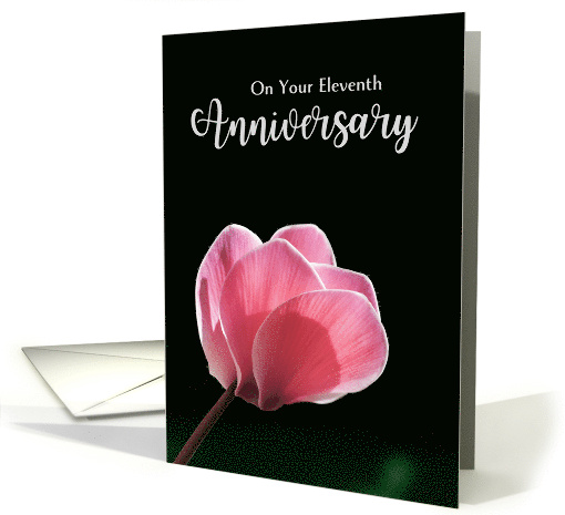 11th Wedding Anniversary with Pink Cyclamen on Black card (817992)