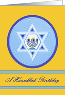 Birthday on Hanukkah with Menorah and Star of David card