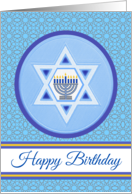 Birthday on Hanukkah with Menorah and Star of David card