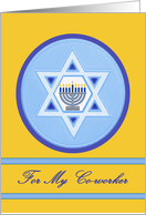 Hanukkah Wishes for Co-worker with Menorah and Star of David card