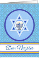 Neighbor Hanukkah Wishes with Menorah and Star of David card