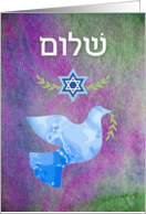 Hebrew Shalom for Pesach with Peace Dove and Olive Branch card