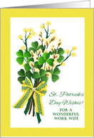 For Work Wife St Patrick’s Day Wishes with Shamrock Bouquet card