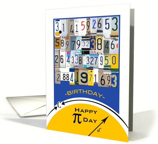 Birthday on Pi Day License Plate Numbers and Geometry Equation card