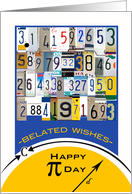 Belated Pi Day License Plate Numbers and Geometry Equation card