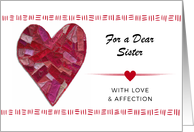 Valentine’s Day for Sister with Stitched Heart Custom Front card