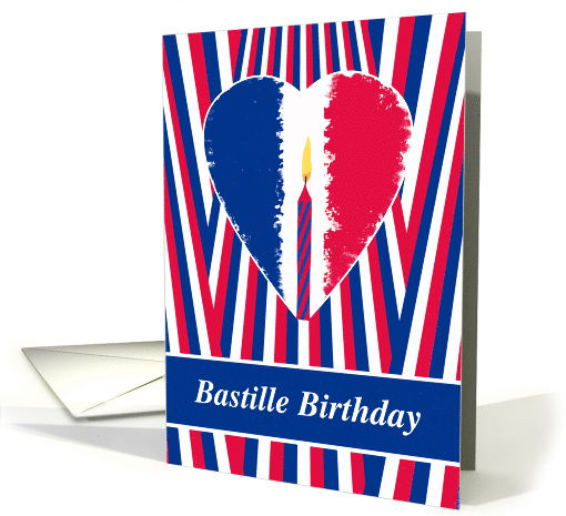 Birthday on Bastille Day with French Flag Heart and Candle card