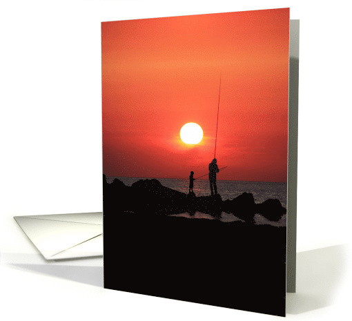 Any Occasion Adult and Child Fishing on Rocks at Sunset card (939848)