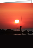 Any Occasion Adult and Child Fishing on Rocks at Sunset card