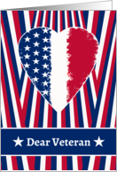 For Veteran Thank You with Patriotic American Heart and Stripes card