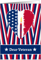 For Veteran Birthday with Patriotic American Heart and Stripes card
