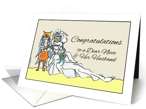 Congratulations on Wedding for Niece with Bride and Groom Cats card