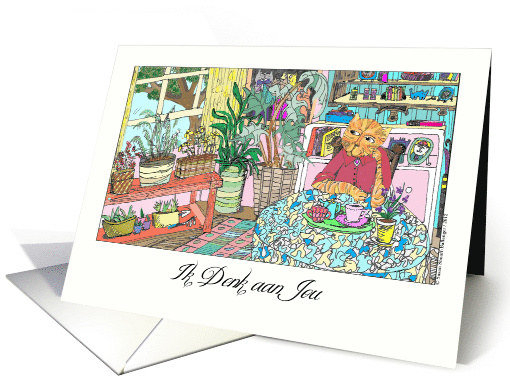 Ik Denk aan Jou Thinking of You in Dutch with Cat at Table card