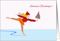 Season’s Greetings with Ice Skater and Decorated Tree card