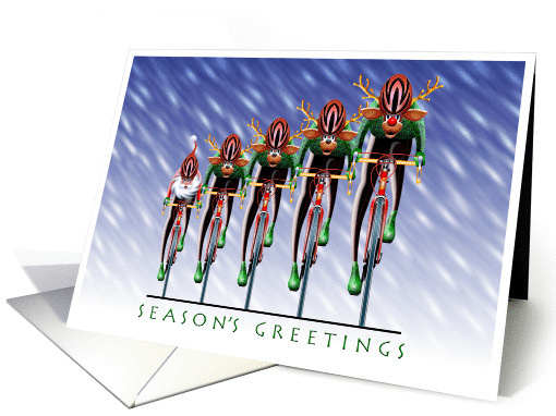 Drafting Santa Bicycling Reindeer card (302452)