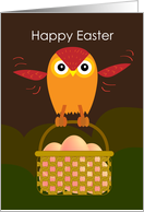 happy easter, owl hold a basket of egg card