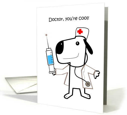 National Doctors' Day, a cute doggy with doctor cloth and needles card