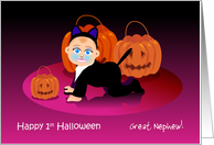 Happy 1st Halloween, cat costume, custom front for great nephew card