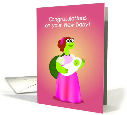 turtle new baby congratulations cards, turtle mom hold a new baby card