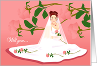 Be in my Wedding Party, bride in white dress card