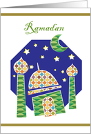 Ramadan, mosque with stars and crescent moon card