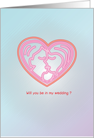 will you be in my wedding, couple, kissing card