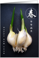 Chinese New year, a growing garlic, spring card