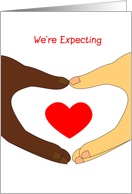 Pregnancy Expecting Announcement, Interracial Couple card