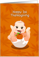 happy 1st thanksgiving, baby with pumpkin card