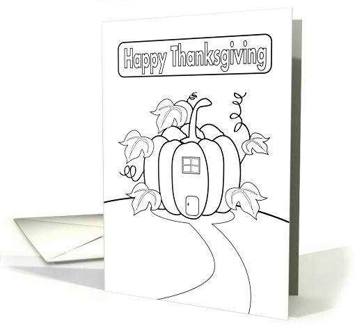 happy thanksgiving, pumpkin house, coloring card (873297)