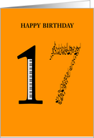 happy birthday, 17, piano and notes card