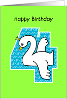 happy birthday, 4, cute swan card