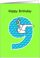 happy birthday, 9, cute swan card