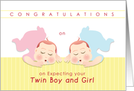 Congratulations On expecting your twin boy and girl in love shape card