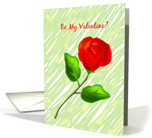 Be my valentine, a red rose on a rough brush stroke background card