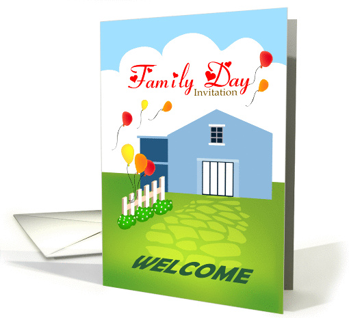 Family Day Invitation, House With Balloons And Picket Fence card