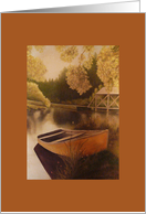 Blank card, boat on lake card