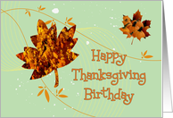 Happy Thanksgiving Birthday, Leaves & Pumpkins card