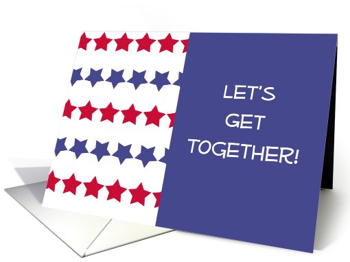 Memorial Day Picnic Invitation, red & blue stars on white & blue card