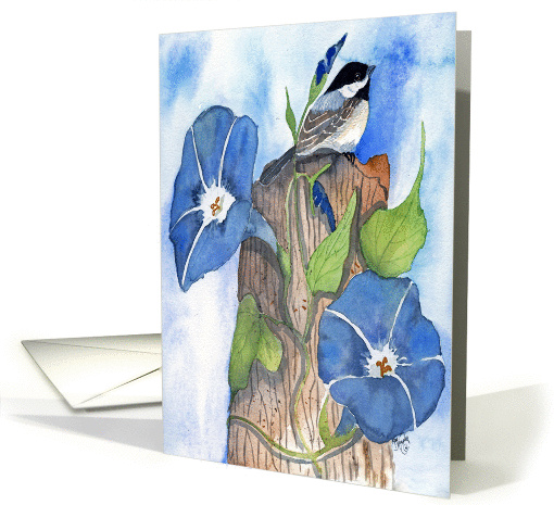 Morning Glories and Chickadee card (1259440)