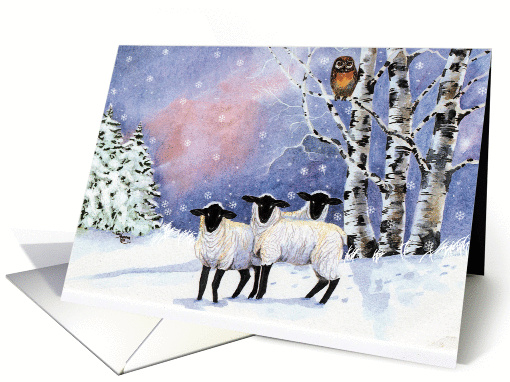 Christmas Eve Friends, Lambs, Owl in Snow card (881470)
