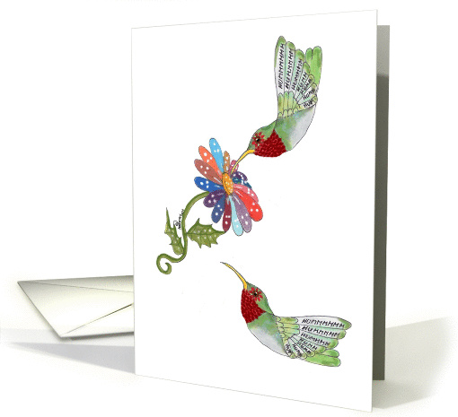 Just Humming Along, Hummingbirds and Rainbow flower card (924473)