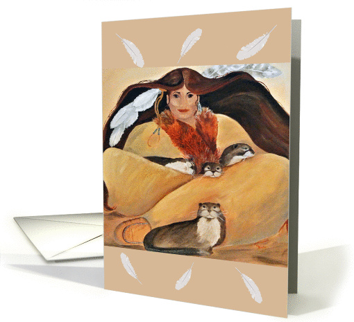 Otter Woman Native American Woman, Blank Note card (940263)