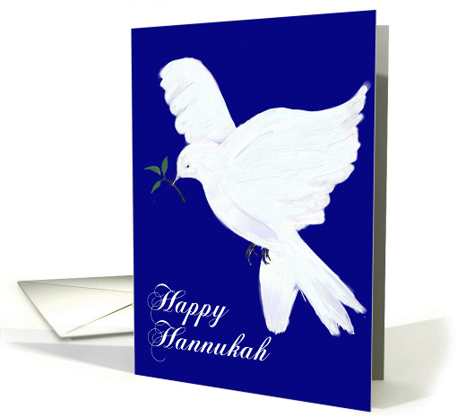 Happy Hannukah!-White Peace Dove with Olive Branch card (324209)